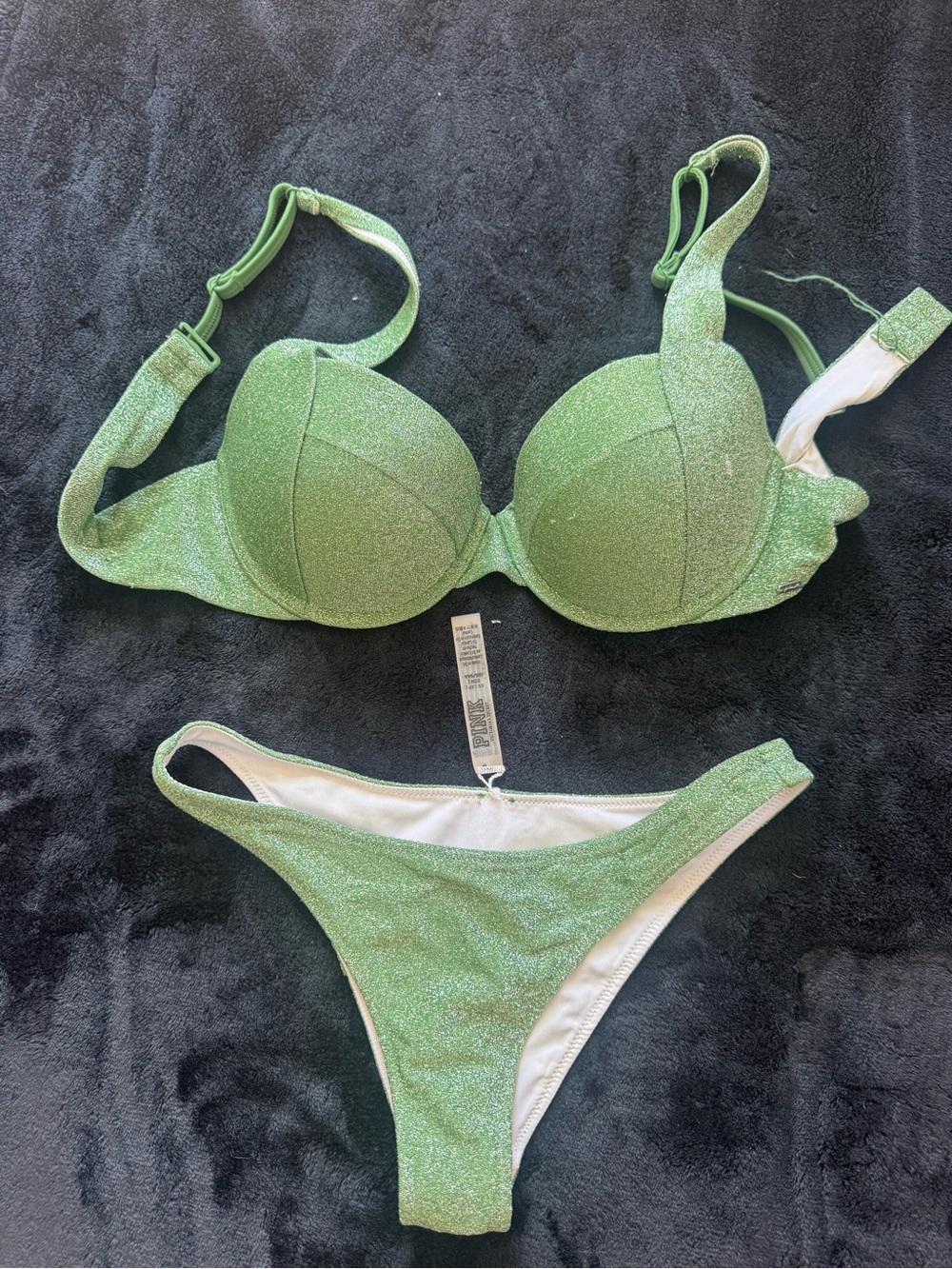 PINK Victoria's Secret Shimmery Light Green Bikini Set